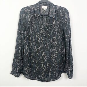 LOFT | Gray & Blue Leopard Button Down Blouse M